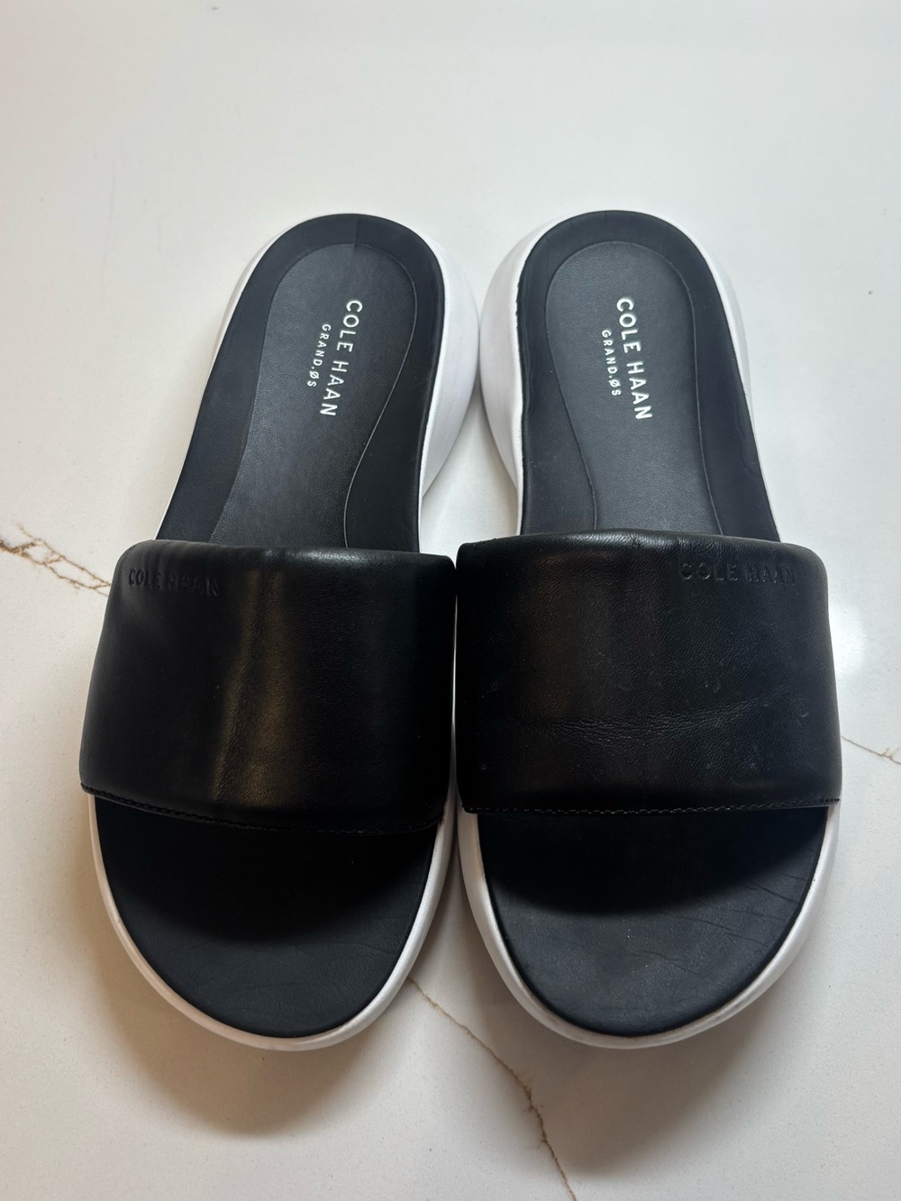 Cole Haan Black Slide Sandals with White Sole